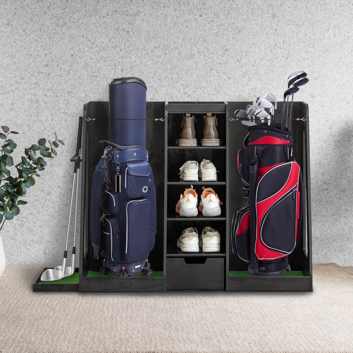 Wooden Golf Bag Organizer and Storage Rack